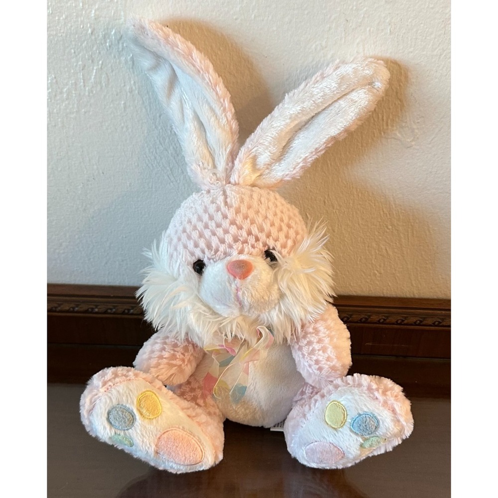 Vtg Pink Chrisha Playful Plush Easter Bunny Rabbit w/ Bow Plush Pastel Colors